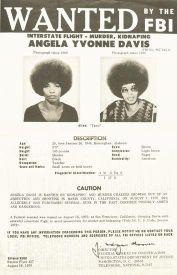 (BLACK PANTHERS.) DAVIS, ANGELA. Wanted by the FBI. Interstate Flight, Murder, Kidnapping.